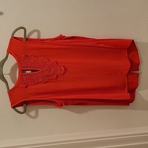 Pale Sky Quin Keyhole Crochet top, Coral color.  Size L